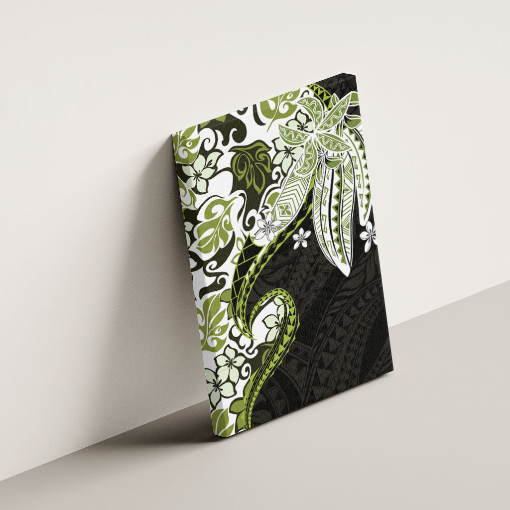 Monstera Plumeria Flowers Olive Green Canvas Wall Art Polynesian Pattern LT01 - Polynesian Pride