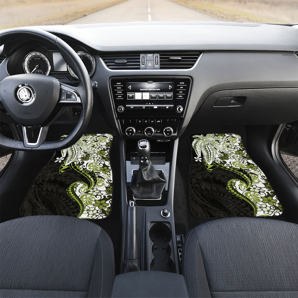 Monstera Plumeria Flowers Olive Green Car Mats Polynesian Pattern LT01 Set 2pcs - Front Green - Polynesian Pride