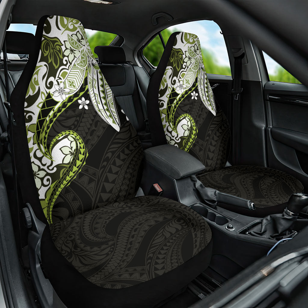 Monstera Plumeria Flowers Olive Green Car Seat Cover Polynesian Pattern