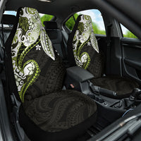 Monstera Plumeria Flowers Olive Green Car Seat Cover Polynesian Pattern