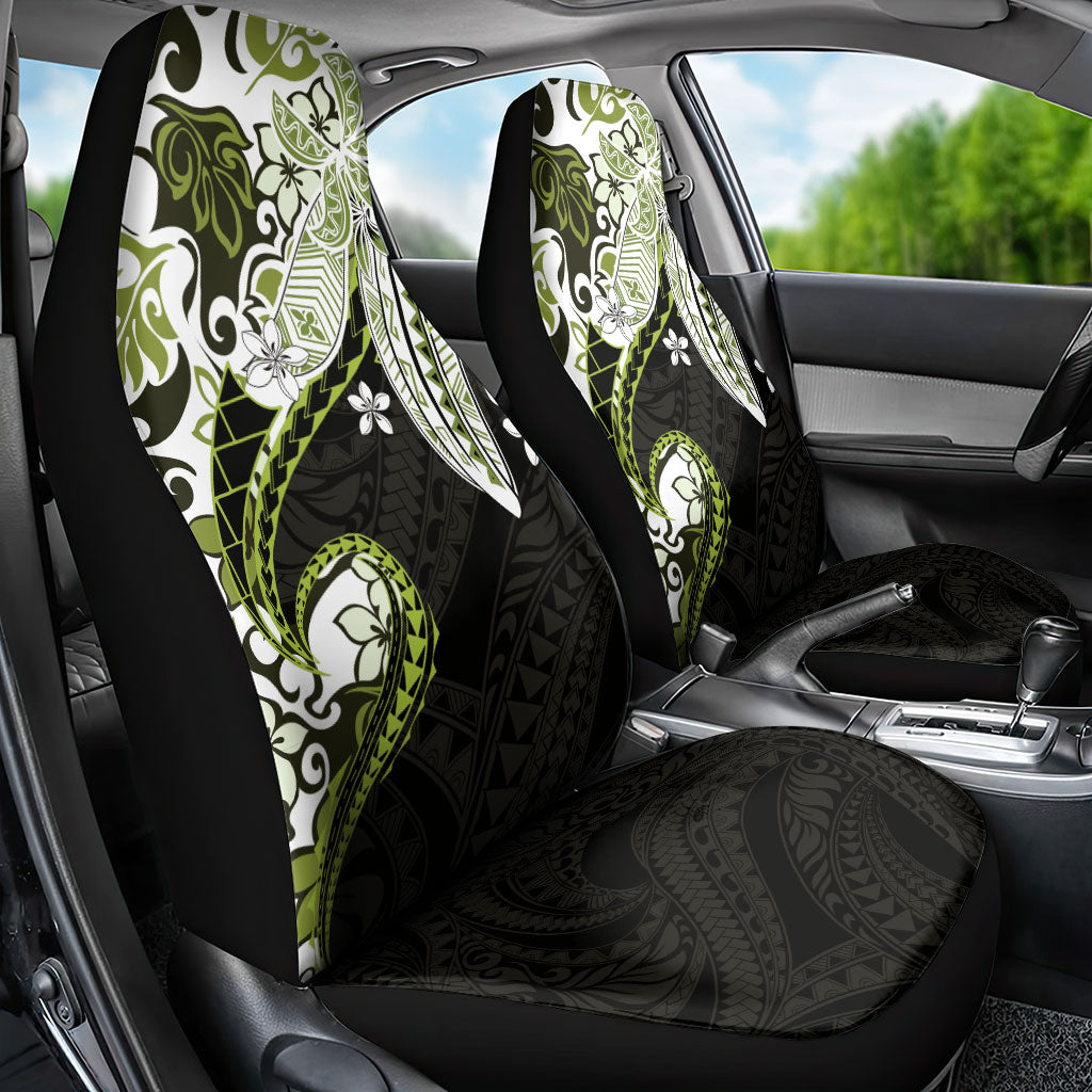 Monstera Plumeria Flowers Olive Green Car Seat Cover Polynesian Pattern