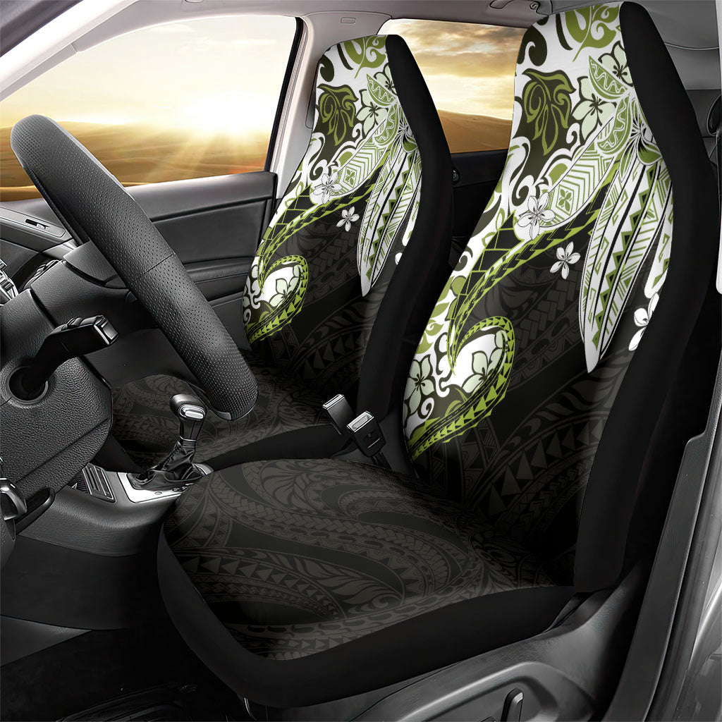 Monstera Plumeria Flowers Olive Green Car Seat Cover Polynesian Pattern
