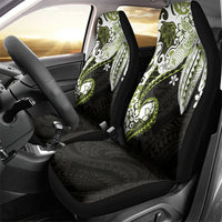 Monstera Plumeria Flowers Olive Green Car Seat Cover Polynesian Pattern