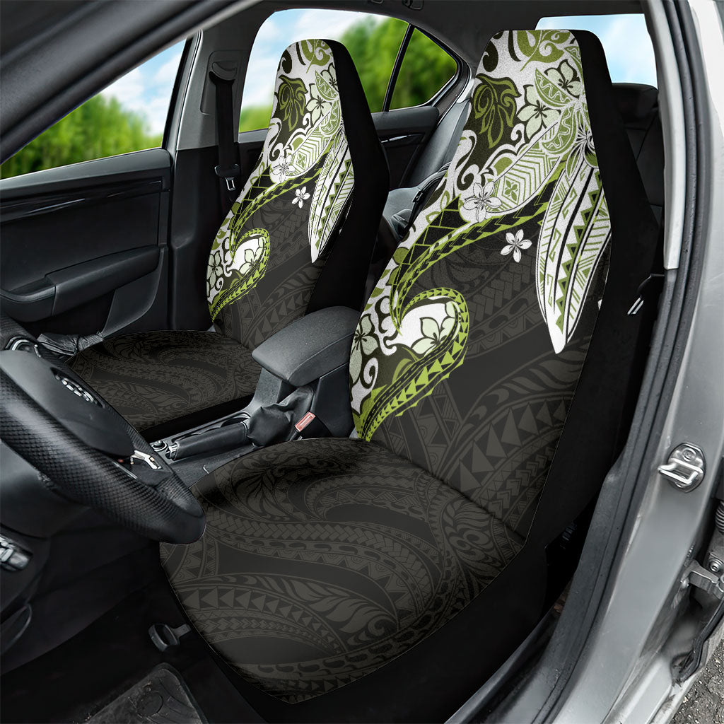 Monstera Plumeria Flowers Olive Green Car Seat Cover Polynesian Pattern