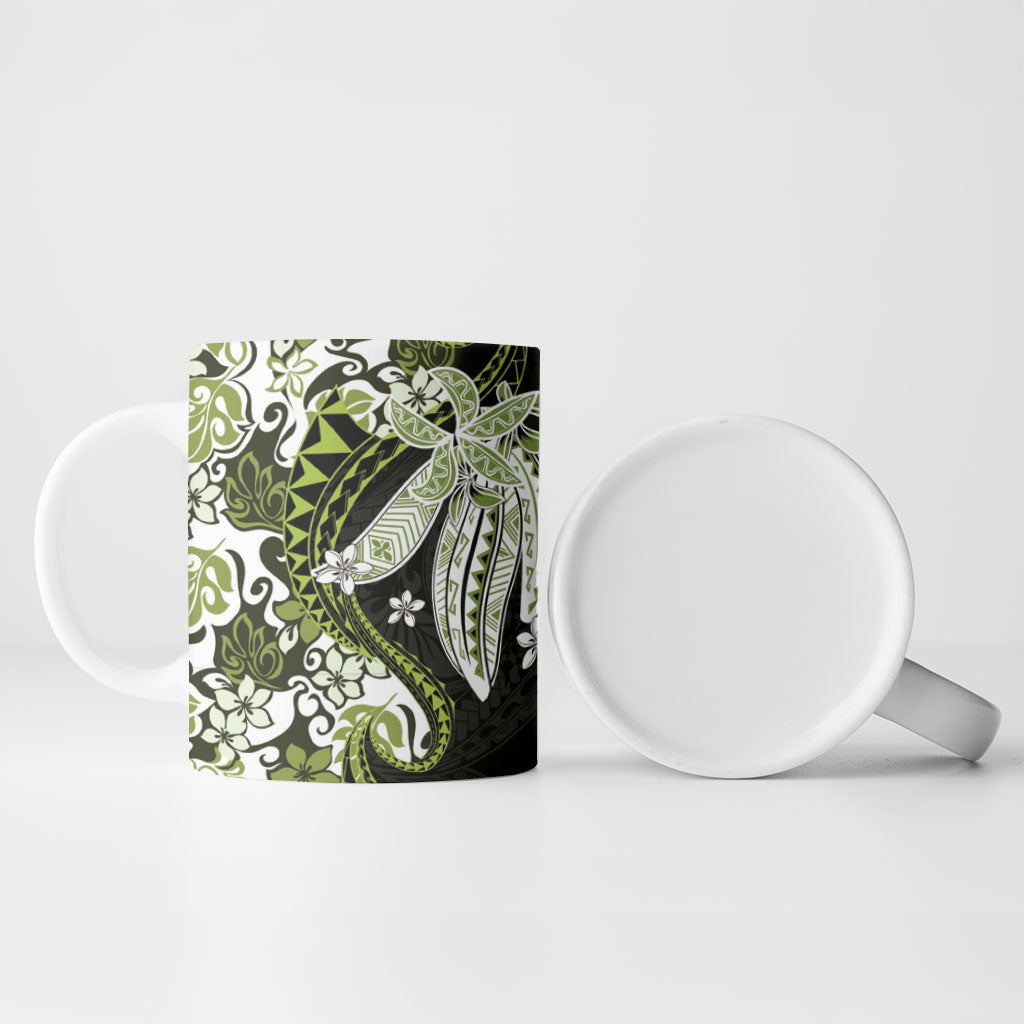 Monstera Plumeria Flowers Olive Green Ceramic Mug Polynesian Pattern LT01 - Polynesian Pride