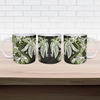 Monstera Plumeria Flowers Olive Green Ceramic Mug Polynesian Pattern LT01 - Polynesian Pride