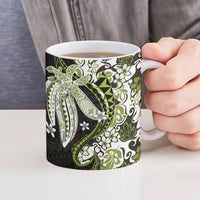 Monstera Plumeria Flowers Olive Green Ceramic Mug Polynesian Pattern LT01 - Polynesian Pride