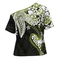 Monstera Plumeria Flowers Olive Green Cross Shoulder Shirt Polynesian Pattern LT01 - Polynesian Pride