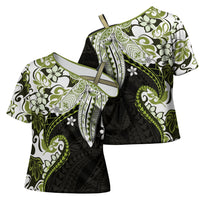 Monstera Plumeria Flowers Olive Green Cross Shoulder Shirt Polynesian Pattern LT01 - Polynesian Pride