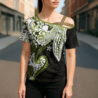 Monstera Plumeria Flowers Olive Green Cross Shoulder Shirt Polynesian Pattern LT01 - Polynesian Pride