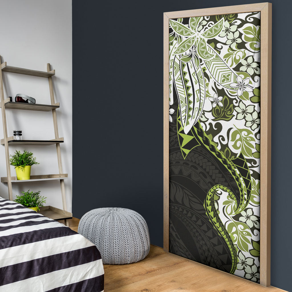 Monstera Plumeria Flowers Olive Green Door Cover Polynesian Pattern LT01 - Polynesian Pride
