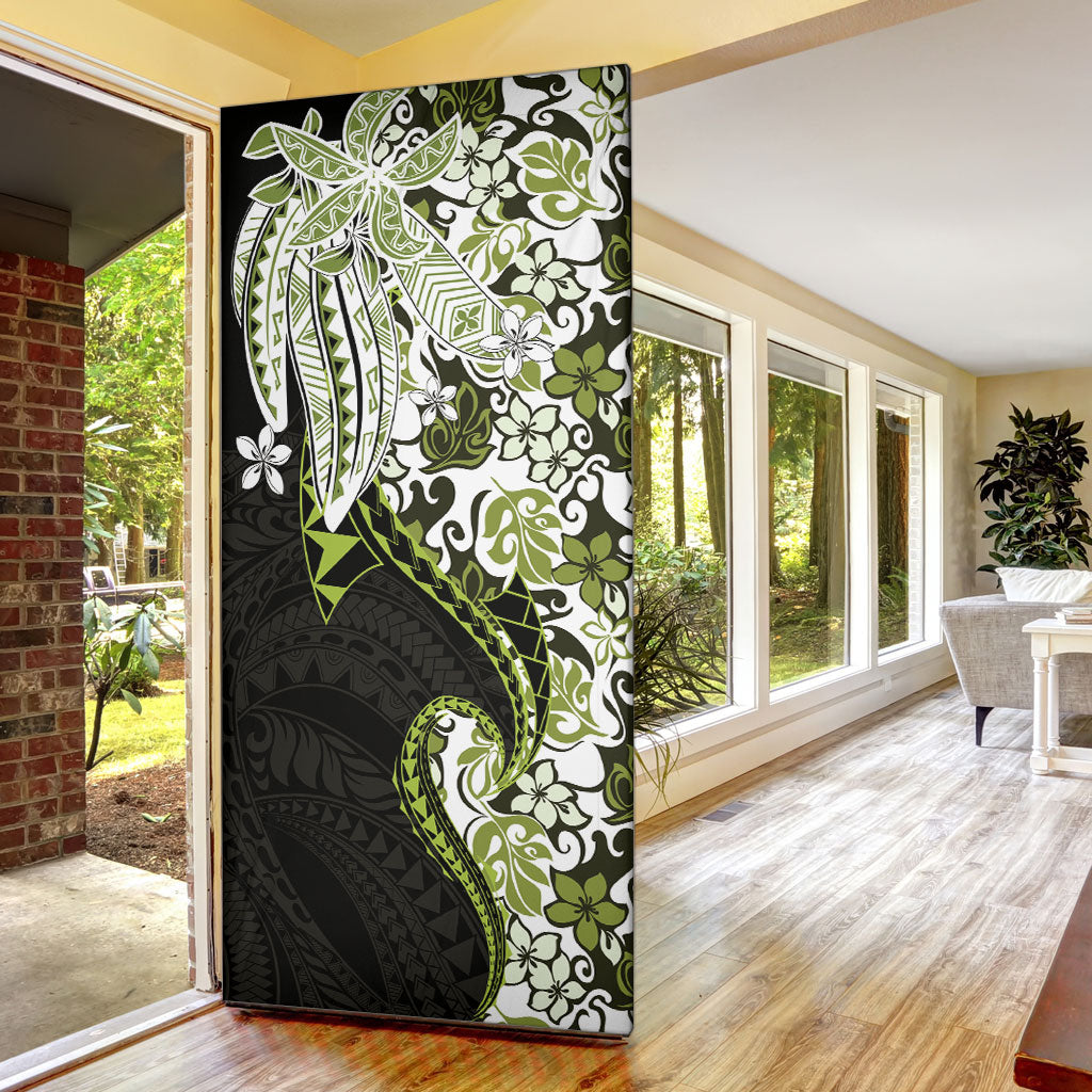 Monstera Plumeria Flowers Olive Green Door Cover Polynesian Pattern LT01 - Polynesian Pride