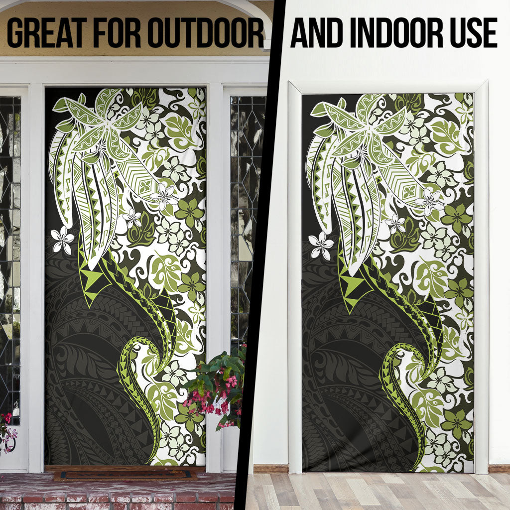 Monstera Plumeria Flowers Olive Green Door Cover Polynesian Pattern LT01 - Polynesian Pride