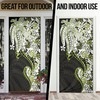Monstera Plumeria Flowers Olive Green Door Cover Polynesian Pattern LT01 - Polynesian Pride