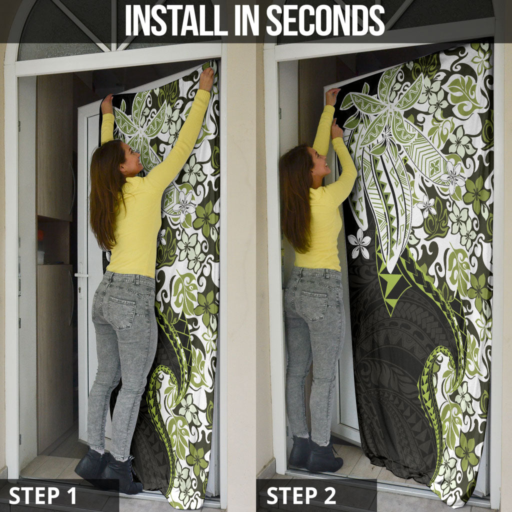 Monstera Plumeria Flowers Olive Green Door Cover Polynesian Pattern LT01 - Polynesian Pride