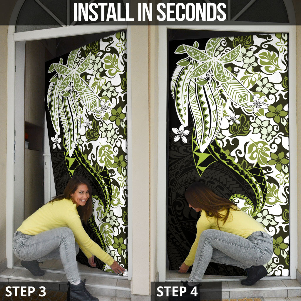 Monstera Plumeria Flowers Olive Green Door Cover Polynesian Pattern LT01 - Polynesian Pride