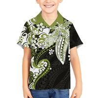 Monstera Plumeria Flowers Olive Green Family Matching Summer Maxi Dress and Hawaiian Shirt Polynesian Pattern