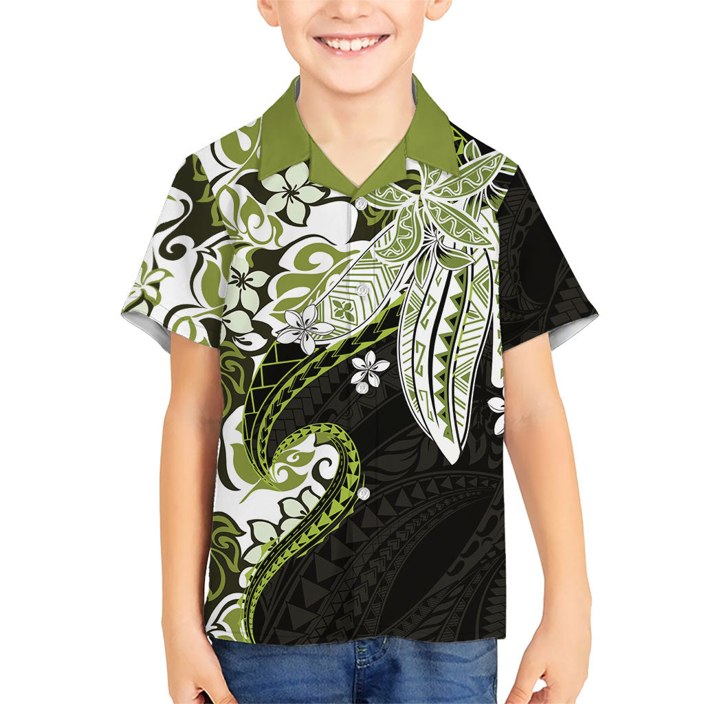 Monstera Plumeria Flowers Olive Green Family Matching Tank Maxi Dress and Hawaiian Shirt Polynesian Pattern