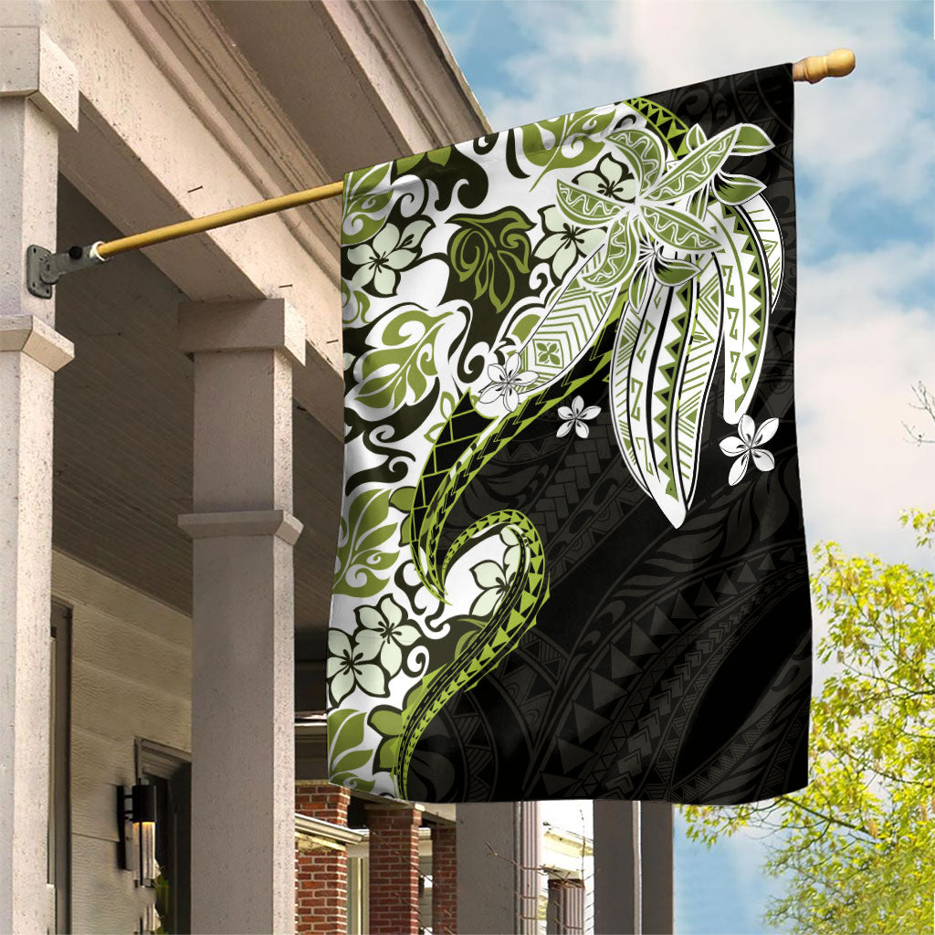 Monstera Plumeria Flowers Olive Green Garden Flag Polynesian Pattern LT01 House Flag Green - Polynesian Pride