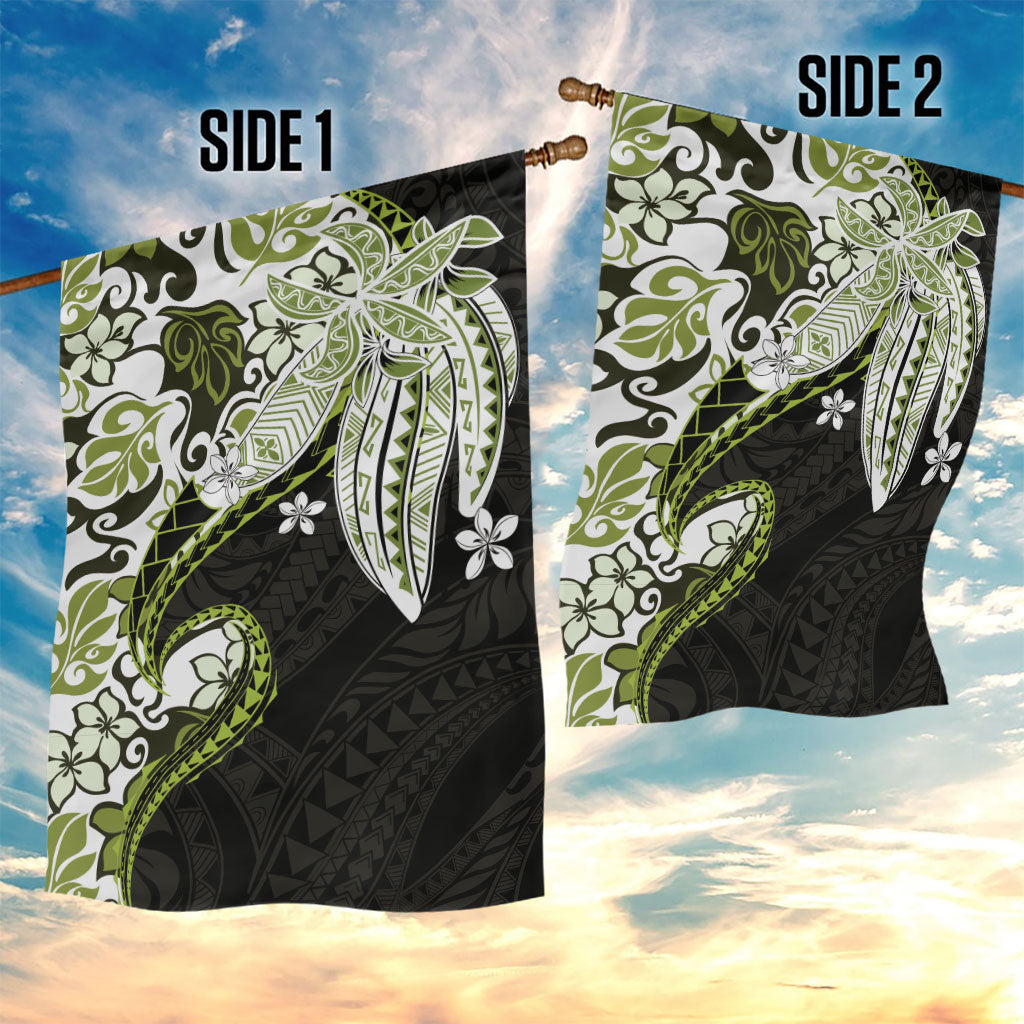 Monstera Plumeria Flowers Olive Green Garden Flag Polynesian Pattern LT01 - Polynesian Pride