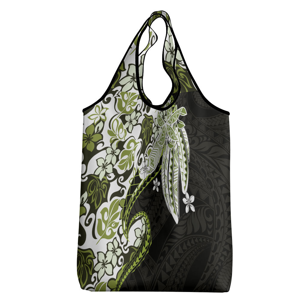 Monstera Plumeria Flowers Olive Green Grocery Bag Polynesian Pattern LT01 - Polynesian Pride
