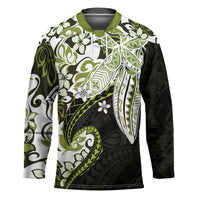 Monstera Plumeria Flowers Olive Green Hockey Jersey Polynesian Pattern LT01 Unisex Green - Polynesian Pride