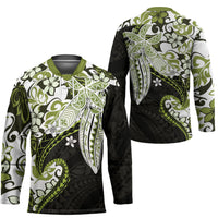 Monstera Plumeria Flowers Olive Green Hockey Jersey Polynesian Pattern LT01 - Polynesian Pride