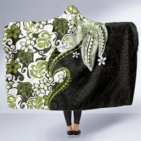 Monstera Plumeria Flowers Olive Green Hooded Blanket Polynesian Pattern LT01 One Size Green - Polynesian Pride