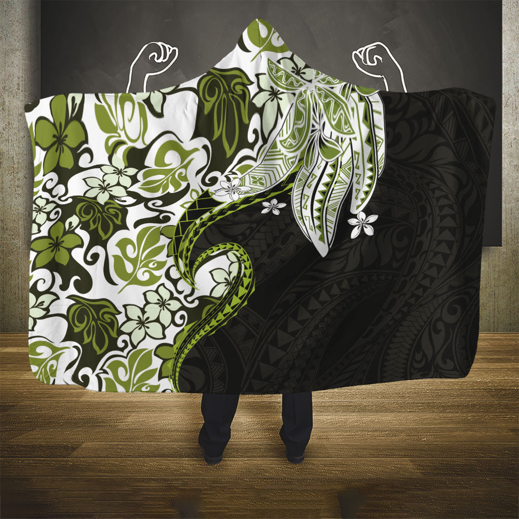 Monstera Plumeria Flowers Olive Green Hooded Blanket Polynesian Pattern LT01 - Polynesian Pride