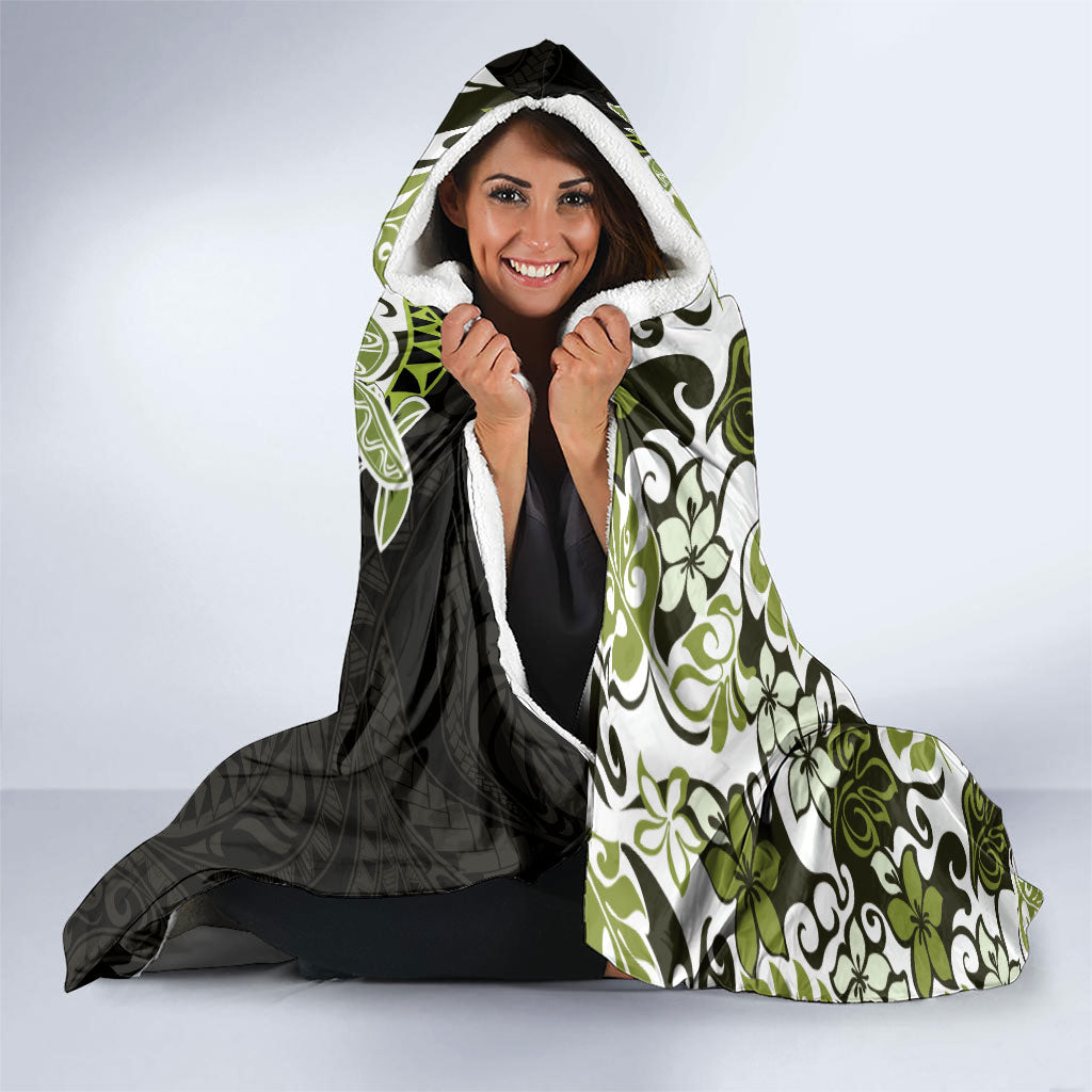 Monstera Plumeria Flowers Olive Green Hooded Blanket Polynesian Pattern LT01 - Polynesian Pride