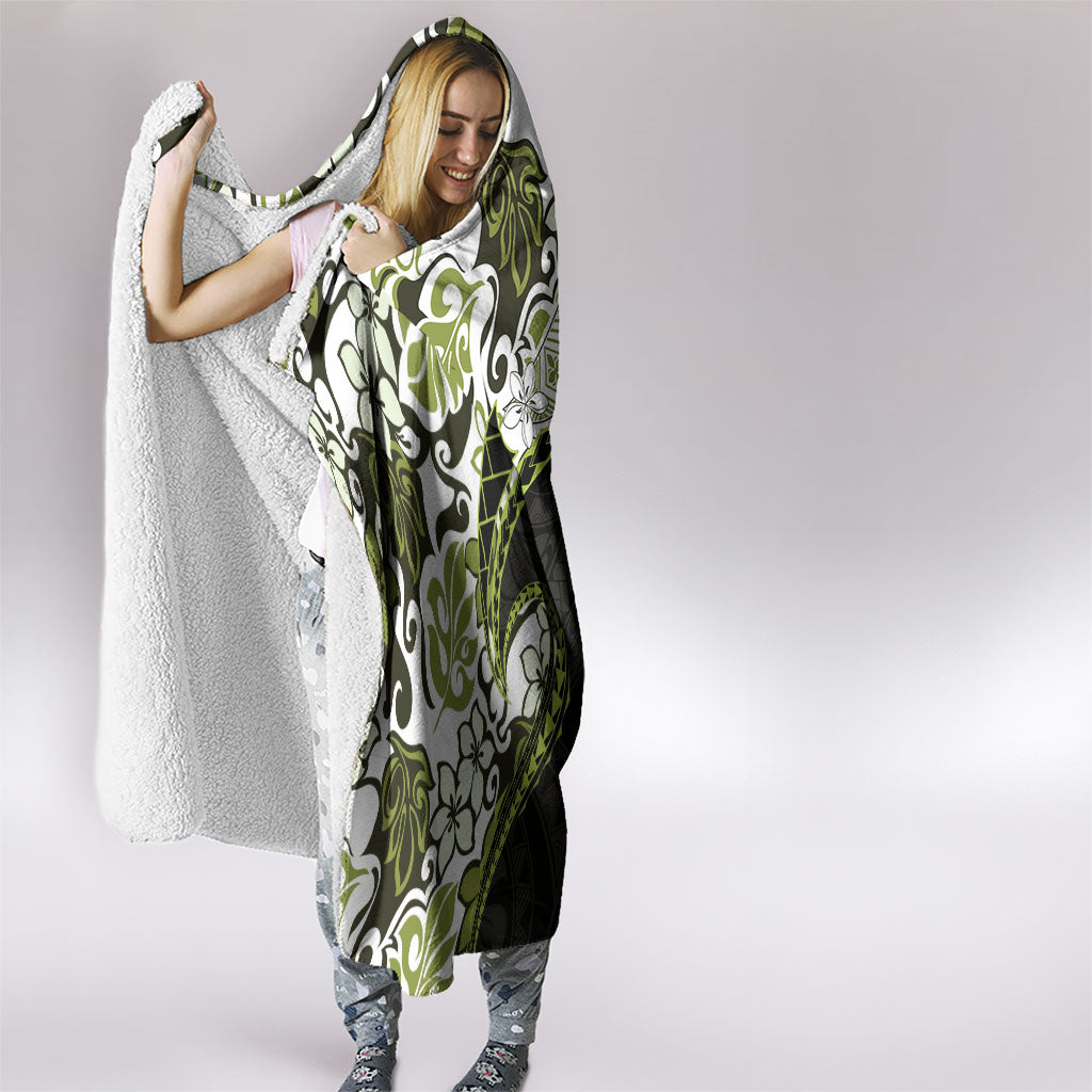 Monstera Plumeria Flowers Olive Green Hooded Blanket Polynesian Pattern LT01 - Polynesian Pride