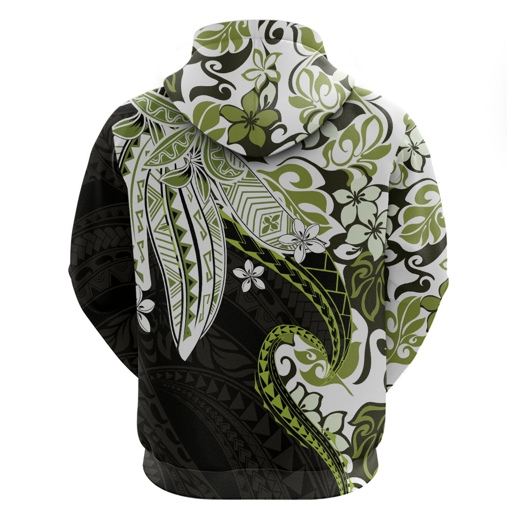 Monstera Plumeria Flowers Olive Green Hoodie Polynesian Pattern