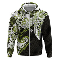 Monstera Plumeria Flowers Olive Green Hoodie Polynesian Pattern