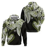 Monstera Plumeria Flowers Olive Green Hoodie Polynesian Pattern