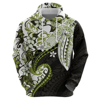 Monstera Plumeria Flowers Olive Green Hoodie Polynesian Pattern
