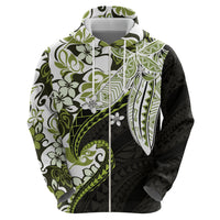Monstera Plumeria Flowers Olive Green Hoodie Polynesian Pattern