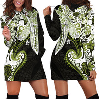 Monstera Plumeria Flowers Olive Green Hoodie Dress Polynesian Pattern LT01 - Polynesian Pride