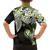 Monstera Plumeria Flowers Olive Green Kid Hawaiian Shirt Polynesian Pattern LT01 - Polynesian Pride