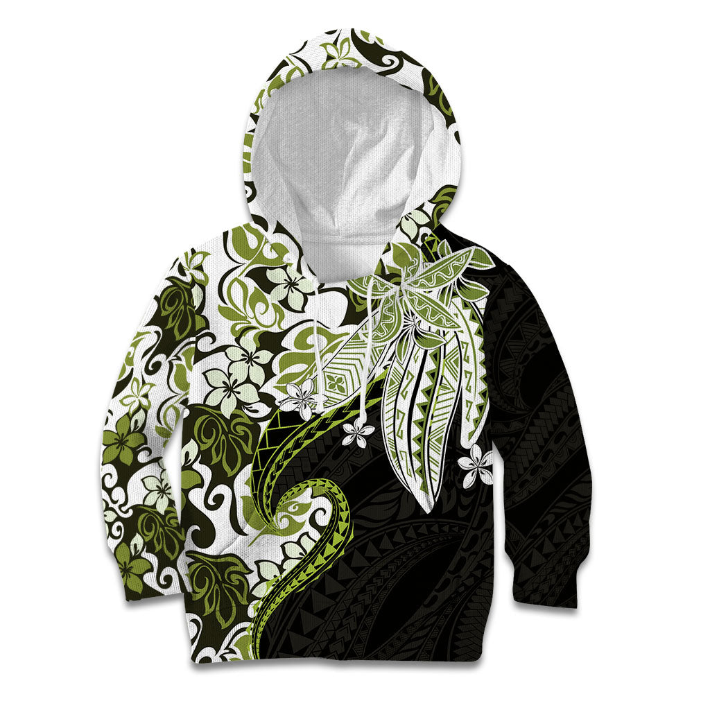 Monstera Plumeria Flowers Olive Green Kid Hoodie Polynesian Pattern LT01 Hoodie Green - Polynesian Pride