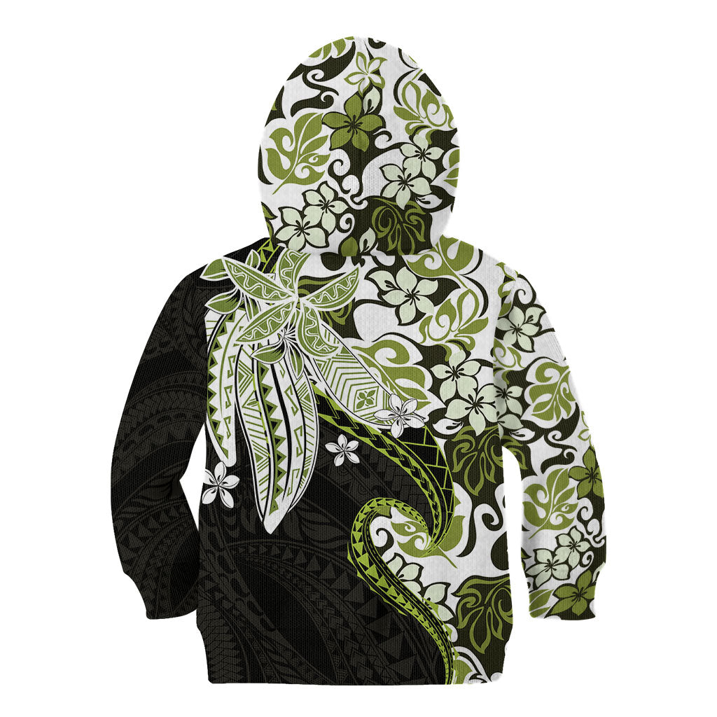 Monstera Plumeria Flowers Olive Green Kid Hoodie Polynesian Pattern LT01 - Polynesian Pride
