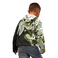 Monstera Plumeria Flowers Olive Green Kid Hoodie Polynesian Pattern LT01 - Polynesian Pride