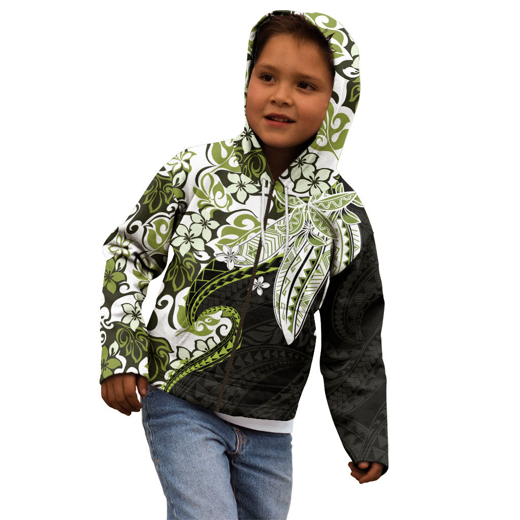 Monstera Plumeria Flowers Olive Green Kid Hoodie Polynesian Pattern LT01 - Polynesian Pride