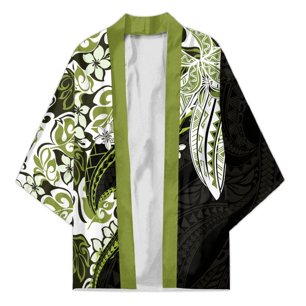 Monstera Plumeria Flowers Olive Green Kimono Polynesian Pattern LT01 Unisex Green - Polynesian Pride