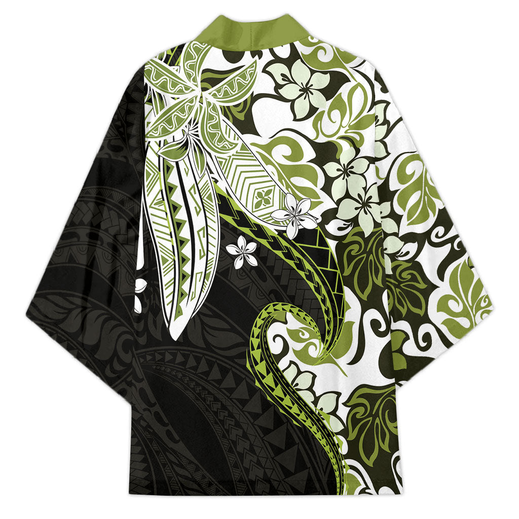 Monstera Plumeria Flowers Olive Green Kimono Polynesian Pattern LT01 - Polynesian Pride