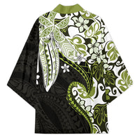 Monstera Plumeria Flowers Olive Green Kimono Polynesian Pattern LT01 - Polynesian Pride