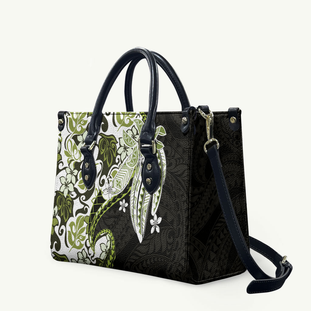 Monstera Plumeria Flowers Olive Green Leather Bag Polynesian Pattern LT01 Green - Polynesian Pride