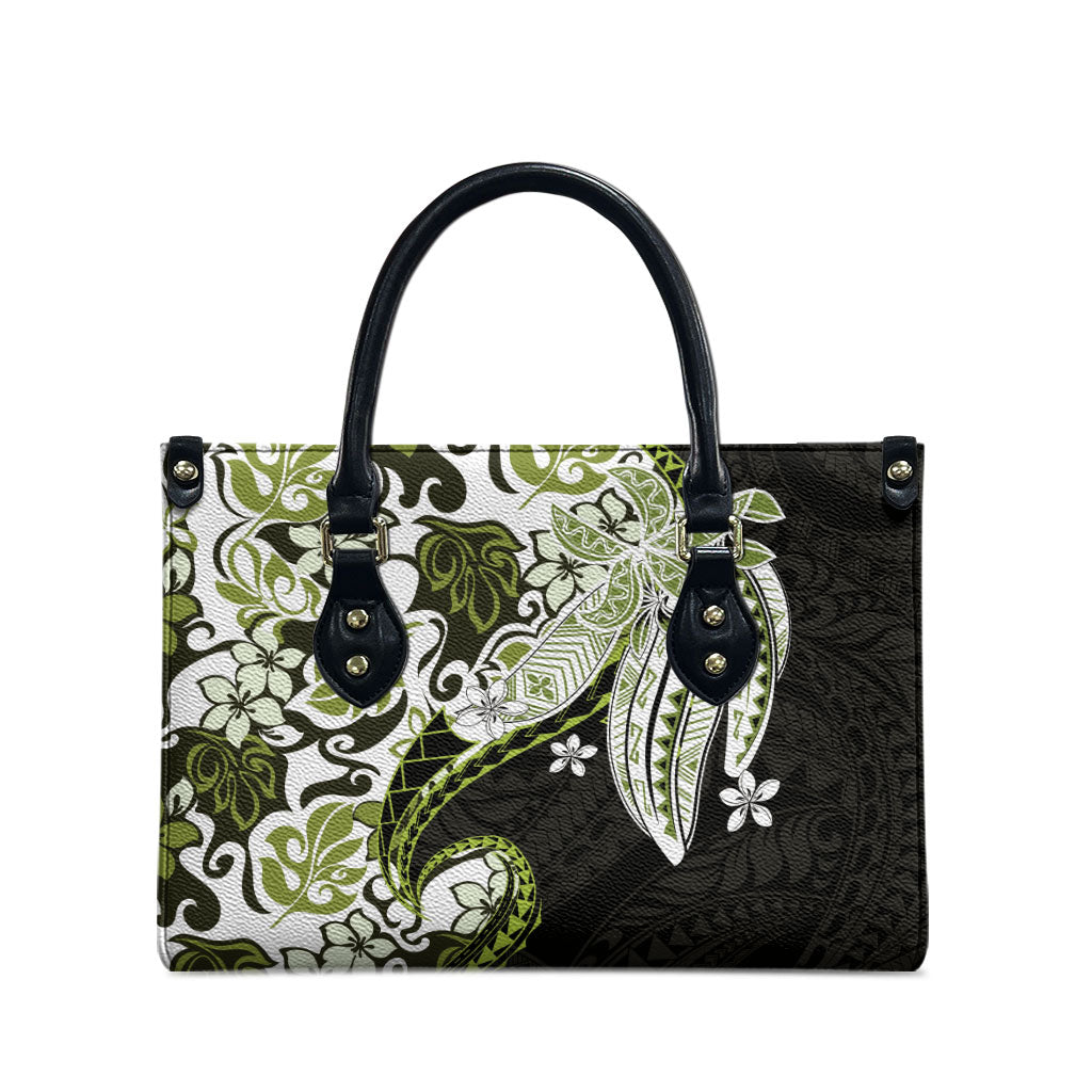 Monstera Plumeria Flowers Olive Green Leather Bag Polynesian Pattern LT01 - Polynesian Pride