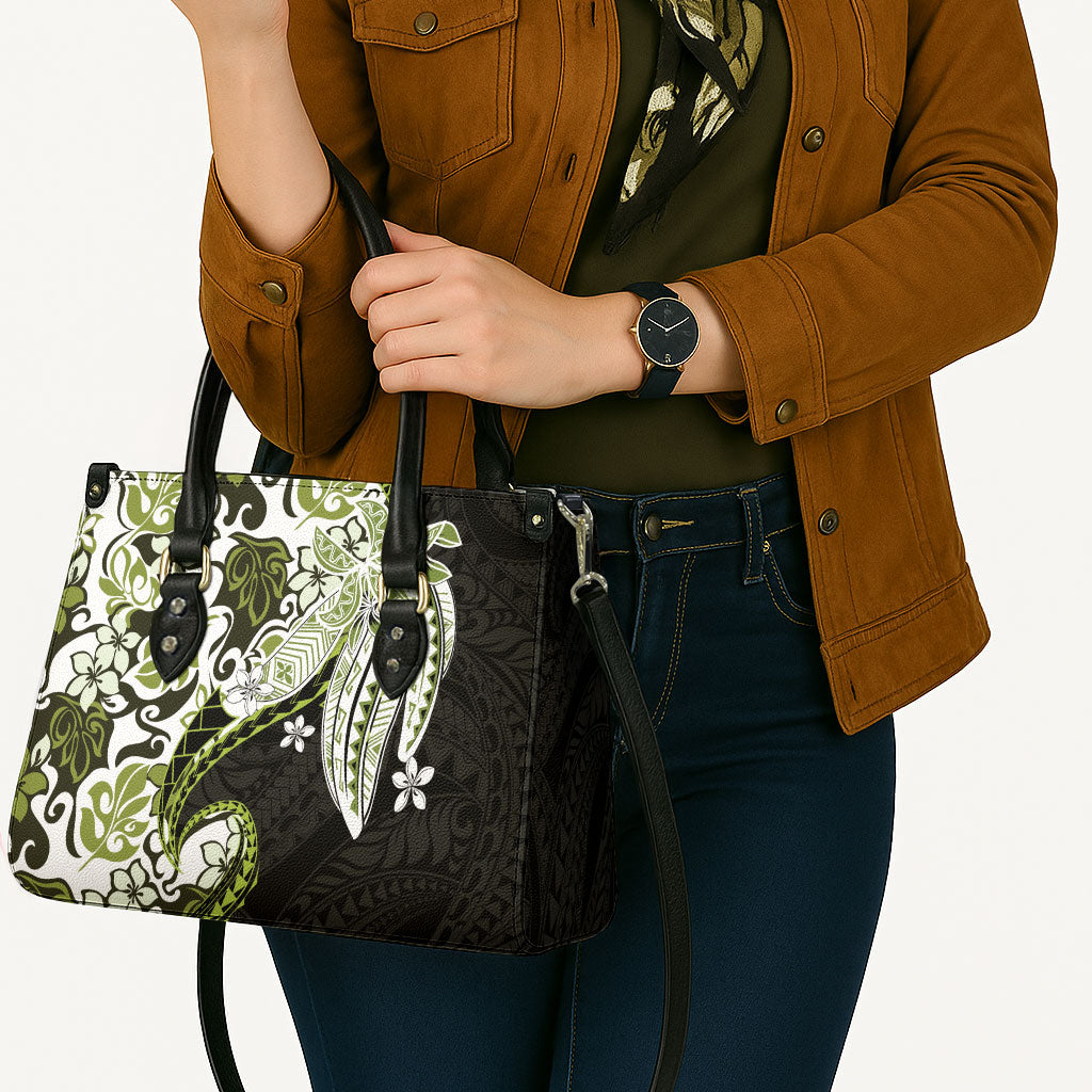Monstera Plumeria Flowers Olive Green Leather Bag Polynesian Pattern LT01 - Polynesian Pride