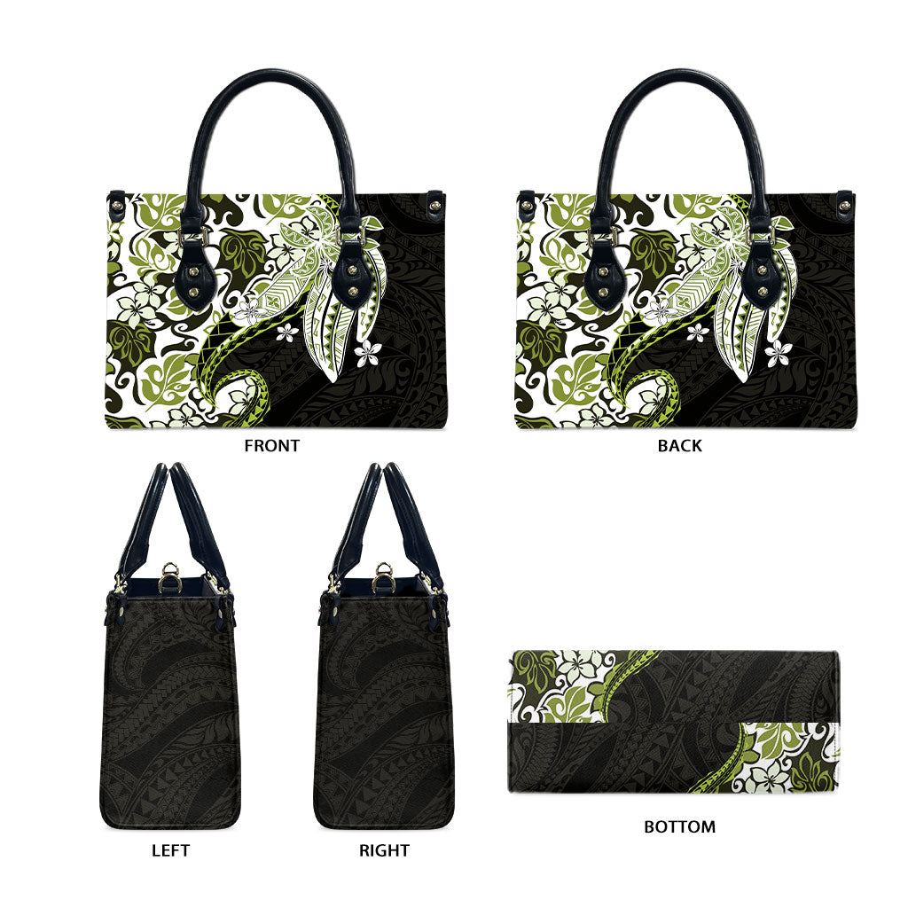 Monstera Plumeria Flowers Olive Green Leather Bag Polynesian Pattern LT01 - Polynesian Pride