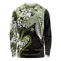 Monstera Plumeria Flowers Olive Green Long Sleeve Shirt Polynesian Pattern LT01 Unisex Green - Polynesian Pride
